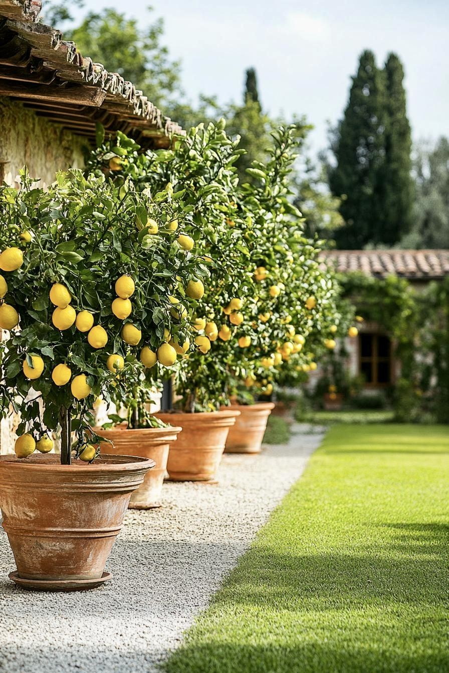 Decorative lemon pots in a garden setting